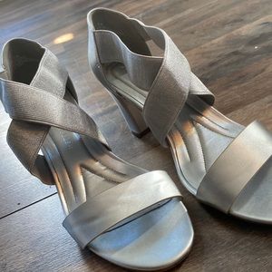 Size 9 silver slip on heels
